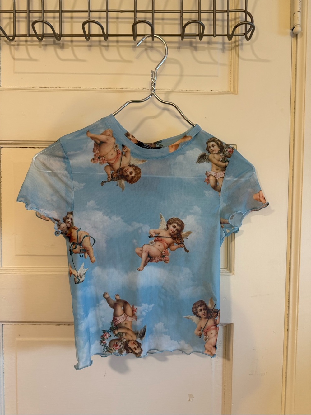 Bershka Light Blue Cherub Mesh Tee